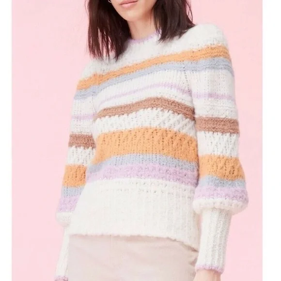 Rebecca Taylor Alpaca Blend Fluffy Striped Pullover Sweater 986 Multi Combo - Picture 2 of 13